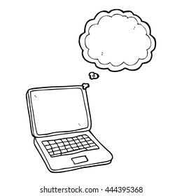 freehand drawn thought bubble cartoon laptop computer