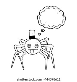 freehand drawn thought bubble cartoon halloween spider in top hat