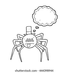 freehand drawn thought bubble cartoon halloween spider in top hat