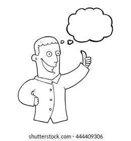 freehand drawn thought bubble cartoon man giving approval