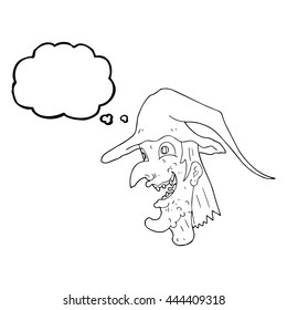 freehand drawn thought bubble cartoon cackling witch