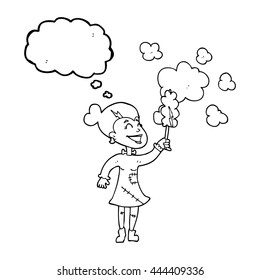freehand drawn thought bubble cartoon zombie woman dusting