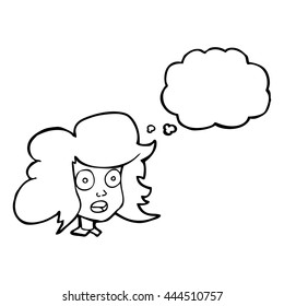 freehand drawn thought bubble cartoon surprised female face