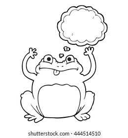 caricatura de burbuja de pensamiento dibujada a mano libre rana graciosa
