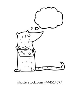 freehand drawn thought bubble cartoon mouse with cheese