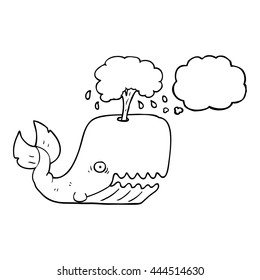 freehand drawn thought bubble cartoon whale spouting water