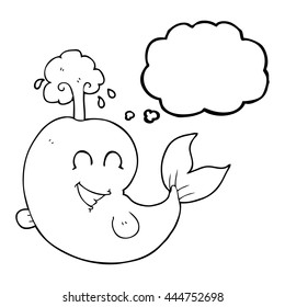 freehand drawn thought bubble cartoon whale spouting water
