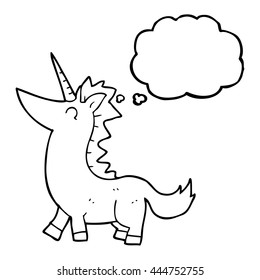 freehand drawn thought bubble cartoon unicorn