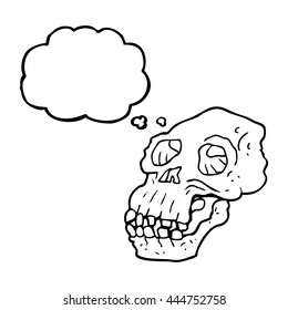 freehand drawn thought bubble cartoon ancient skull