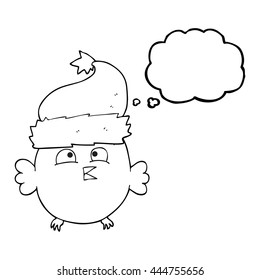 caricatura de burbuja de pensamiento dibujada a mano libre con sombrero de navidad