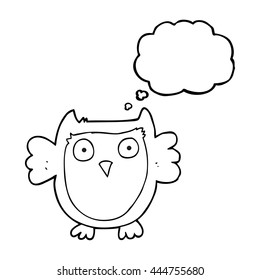 Cartoon-Eule mit freehand gezeichneter Gedankenblase