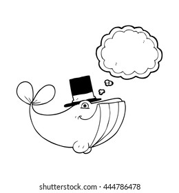 freehand drawn thought bubble cartoon whale wearing top hat