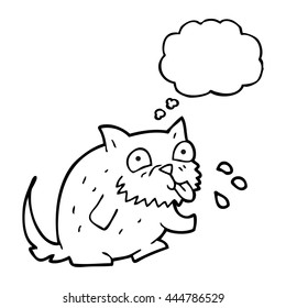 gatito de caricatura de burbuja de pensamiento dibujado a mano libre soplando frambuesa