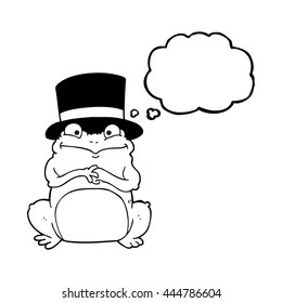 freehand drawn thought bubble cartoon frog in top hat