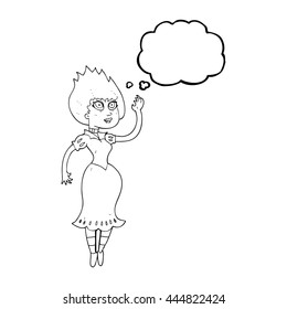 freehand drawn thought bubble cartoon vampire girl waving 