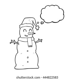 freehand drawn thought bubble cartoon snowman