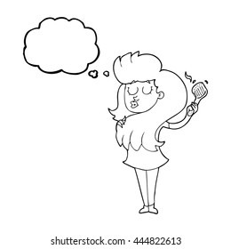 freehand drawn thought bubble cartoon woman brushing hair
