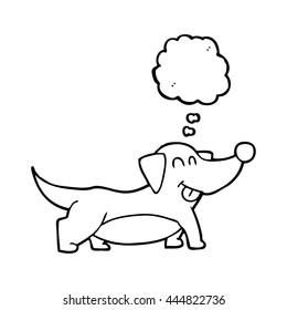 caricatura de burbuja de pensamiento dibujada a mano libre perro pequeño feliz