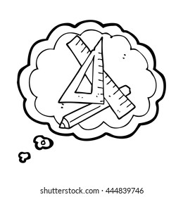 freehand drawn thought bubble cartoon pencil and ruler