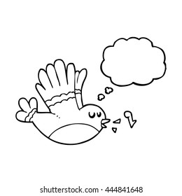 freehand drawn thought bubble cartoon singing bird