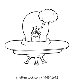 freehand drawn thought bubble cartoon flying saucer