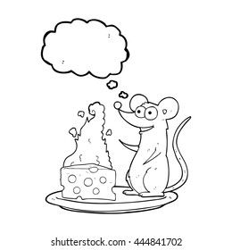 freehand drawn thought bubble cartoon mouse with cheese