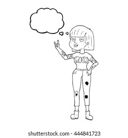 freehand drawn thought bubble cartoon rock girl