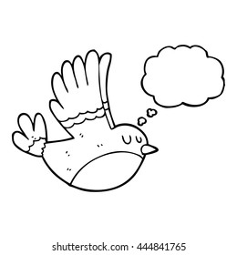 freehand drawn thought bubble cartoon flying bird