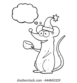 ratón de dibujos animados de dibujos animados de burbujas de pensamiento libre con sombrero de navidad