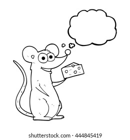 freehand drawn thought bubble cartoon mouse with cheese