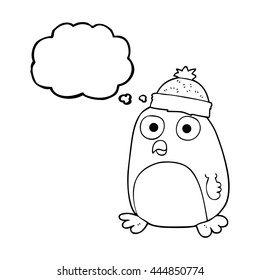 freehand drawn thought bubble cartoon penguin
