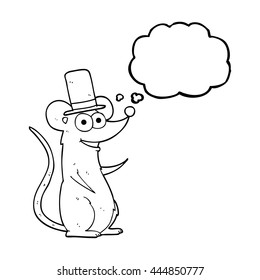 freehand drawn thought bubble cartoon mouse in top hat