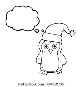 freehand drawn thought bubble cartoon penguin