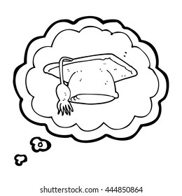gorra de graduación de dibujos animados de burbuja de pensamiento dibujada a mano libre