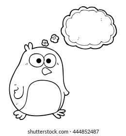 freehand drawn thought bubble cartoon penguin