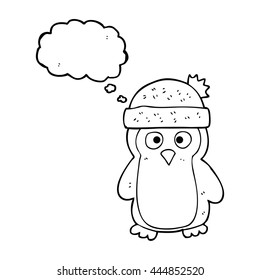 freehand drawn thought bubble cartoon penguin