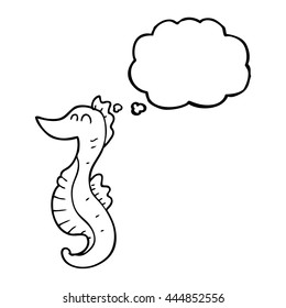 freehand drawn thought bubble cartoon seahorse