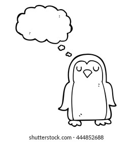 caricatura de burbuja de pensamiento dibujada a mano libre pingüino