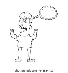 freehand drawn thought bubble cartoon stressed man