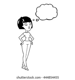 caricatura de burbuja de pensamiento dibujada a mano libre mujer