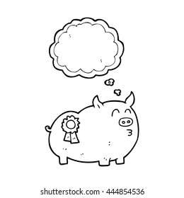 freehand drawn thought bubble cartoon prize winning pig