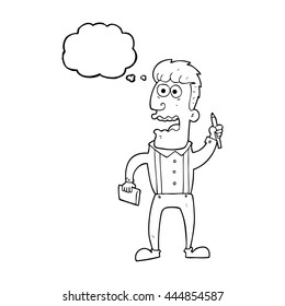 freehand gezeichnete Gedankenblase Cartoon betonte Reporter