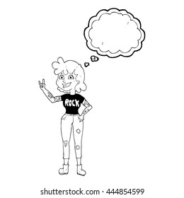 freehand drawn thought bubble cartoon rock girl