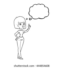 freehand drawn thought bubble cartoon woman with idea