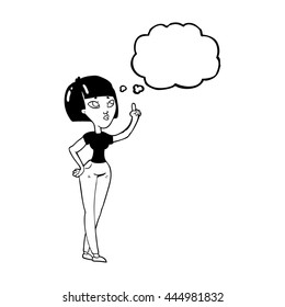freehand drawn thought bubble cartoon woman asking question