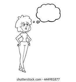 caricatura de burbuja de pensamiento dibujada a mano libre sorprendida mujer