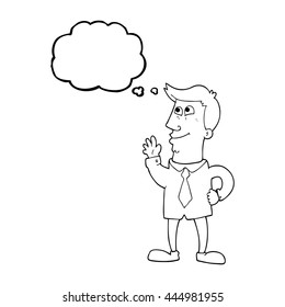 freehand drawn thought bubble cartoon waving man