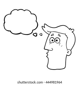 freehand drawn thought bubble cartoon male face