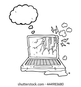 caricatura de burbuja de pensamiento dibujada a mano libre computadora rota