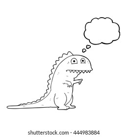 freehand drawn thought bubble cartoon dinosaur